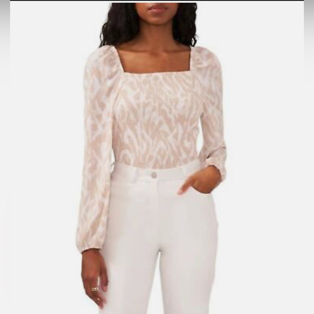 Halogen Variegated Smocked Long Puff Sleeve Blouse Pink Size Small